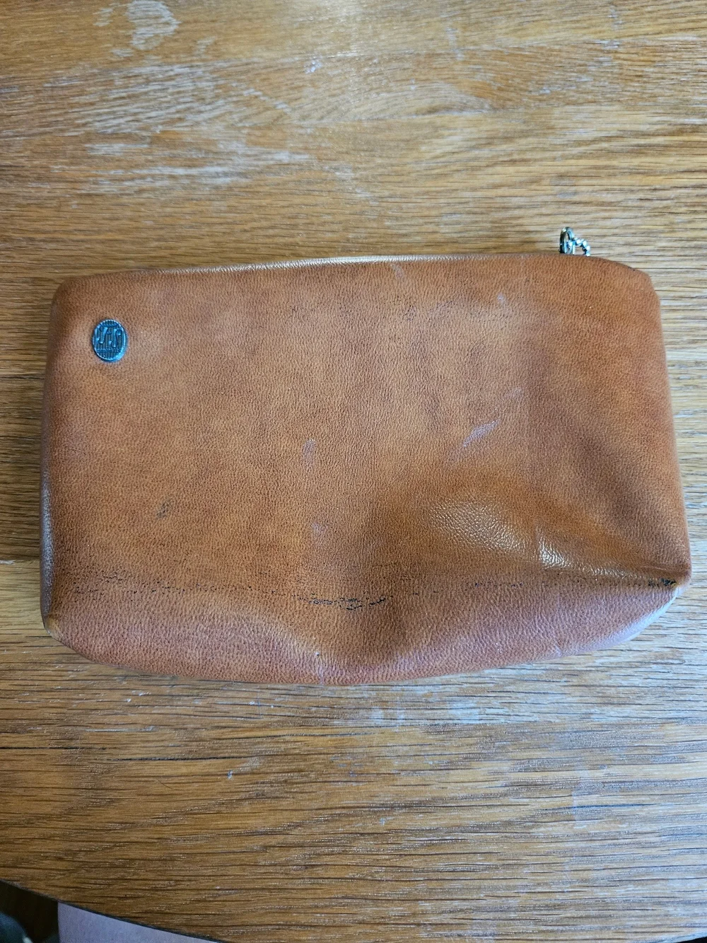 Vintage FS Originals Brown Leather Clutch Pouch 8x5 Zip Organizer Cosmetic Bag